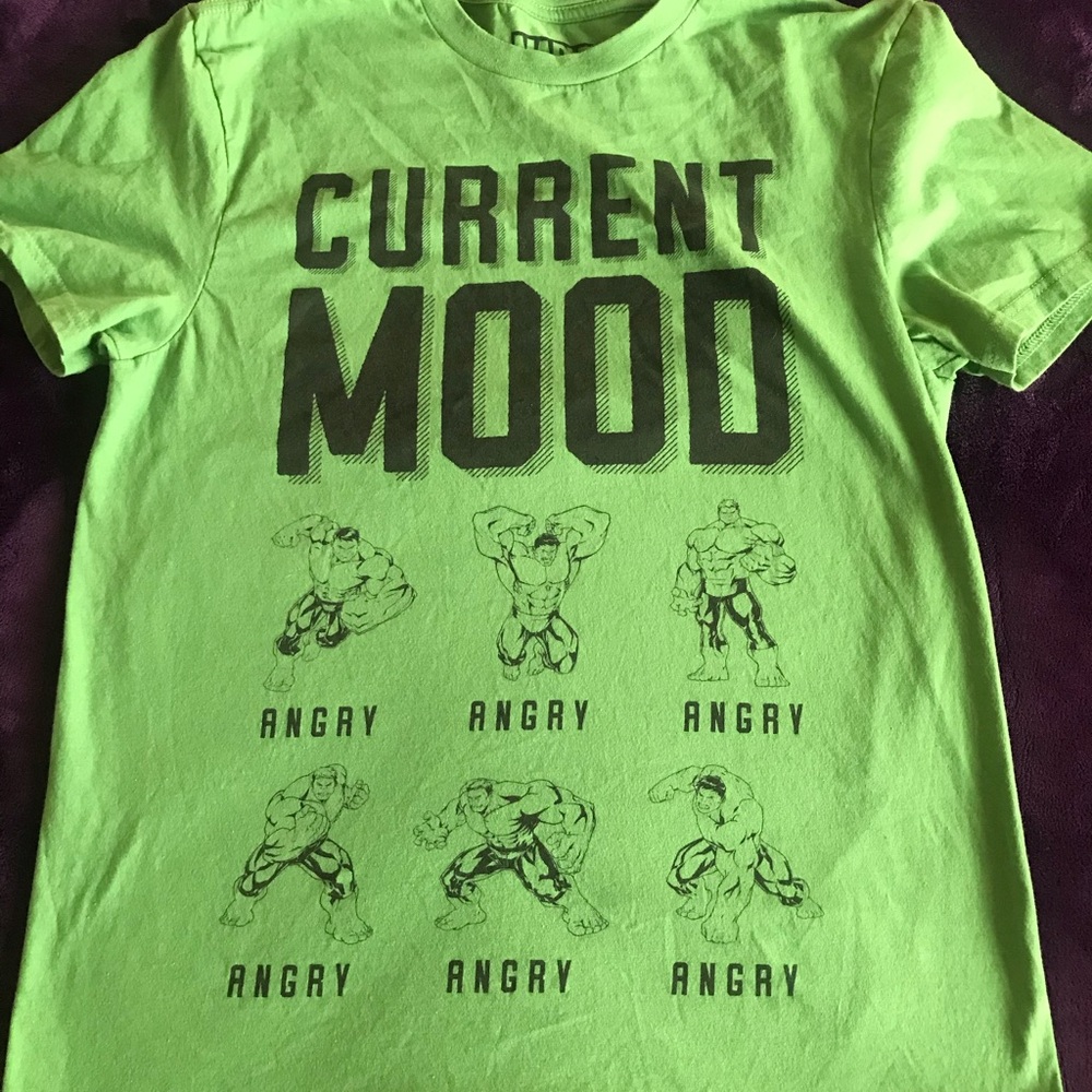 Kids "Current Mood" Hulk Graphic Tee - Neon Green NWOT